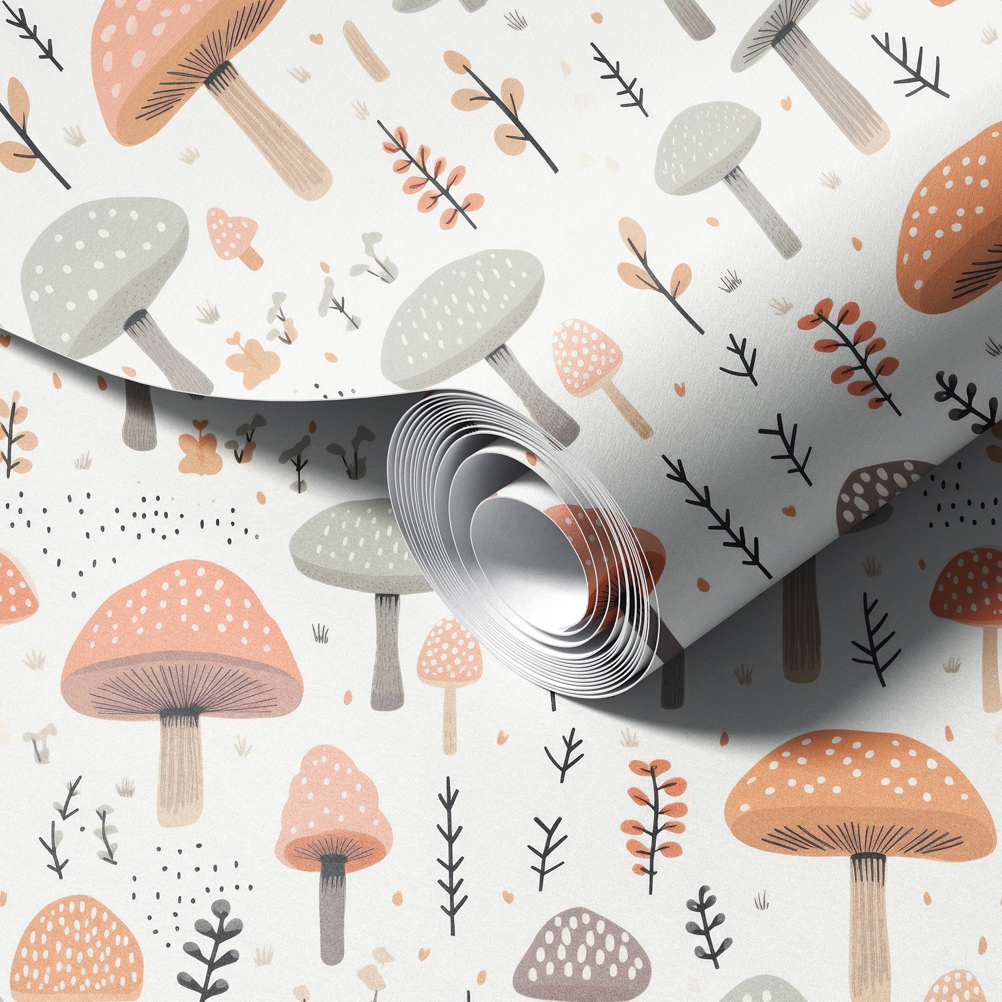 Cute Mushrooms peel and stick wallpaper room mockup